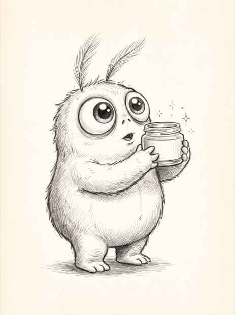 Chuffy the small round sketch-style founder nervously holding a tiny bottle labelled GHK-Cu, wondering where to even start