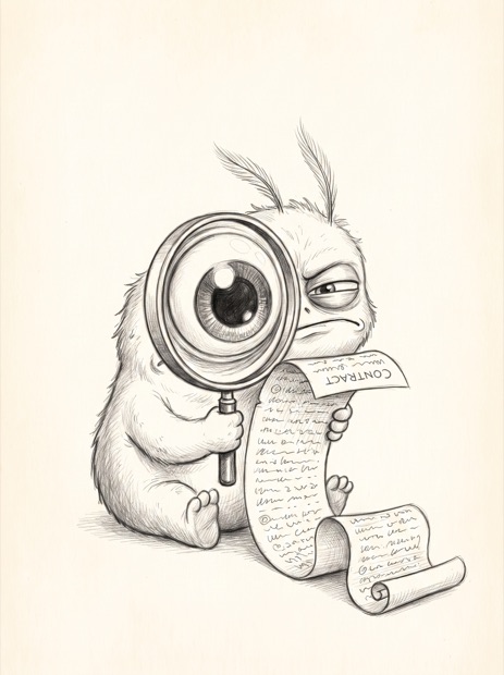 Chuffy holding a magnifying glass up to a bottle, inspecting a certificate of analysis and a pH strip with a determined expression
